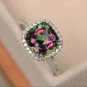 NEW Stamped 925 Silver Rainbow Stone Ring